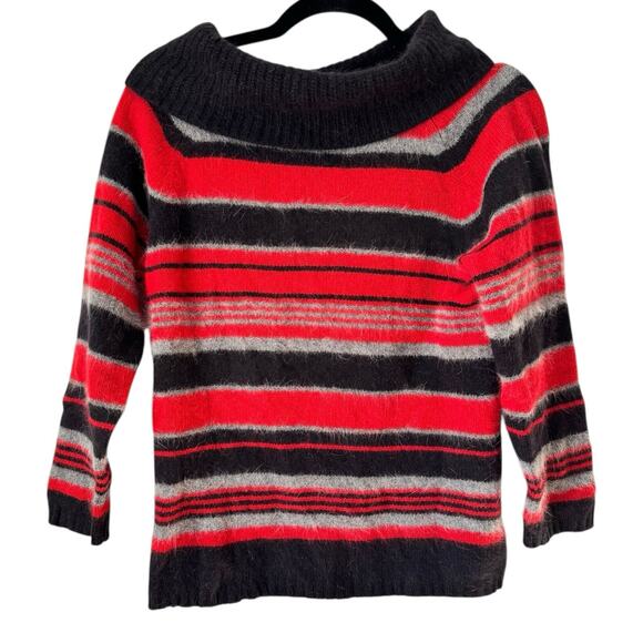 Rafaella Sweaters - NWT Rafaella Angora Lambs Wool Red Black Striped Cowl Neck Sweater Women’s Small